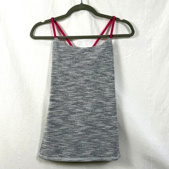 Lululemon Dancing Warrior Tank Top Womens Sz 4 Grey/Pink Space Dye Strappy Yoga - Picture 1 of 7